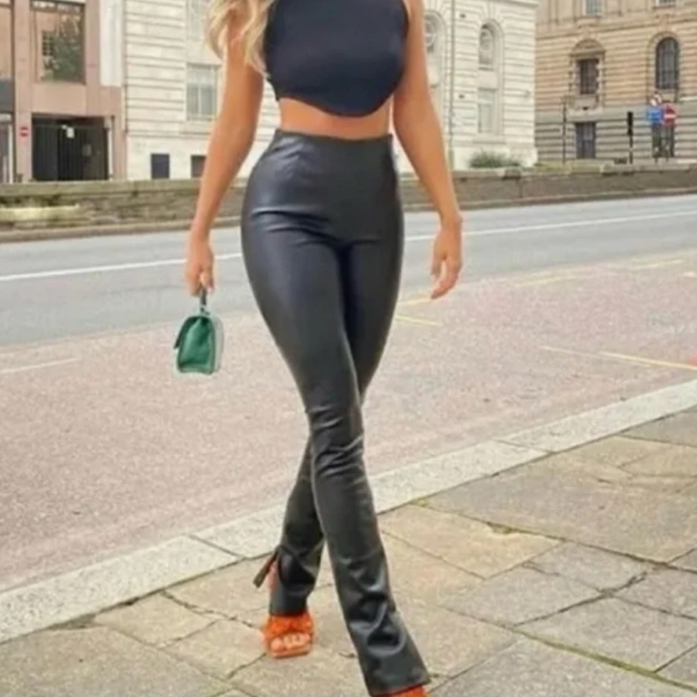 Zara black leather legging pants